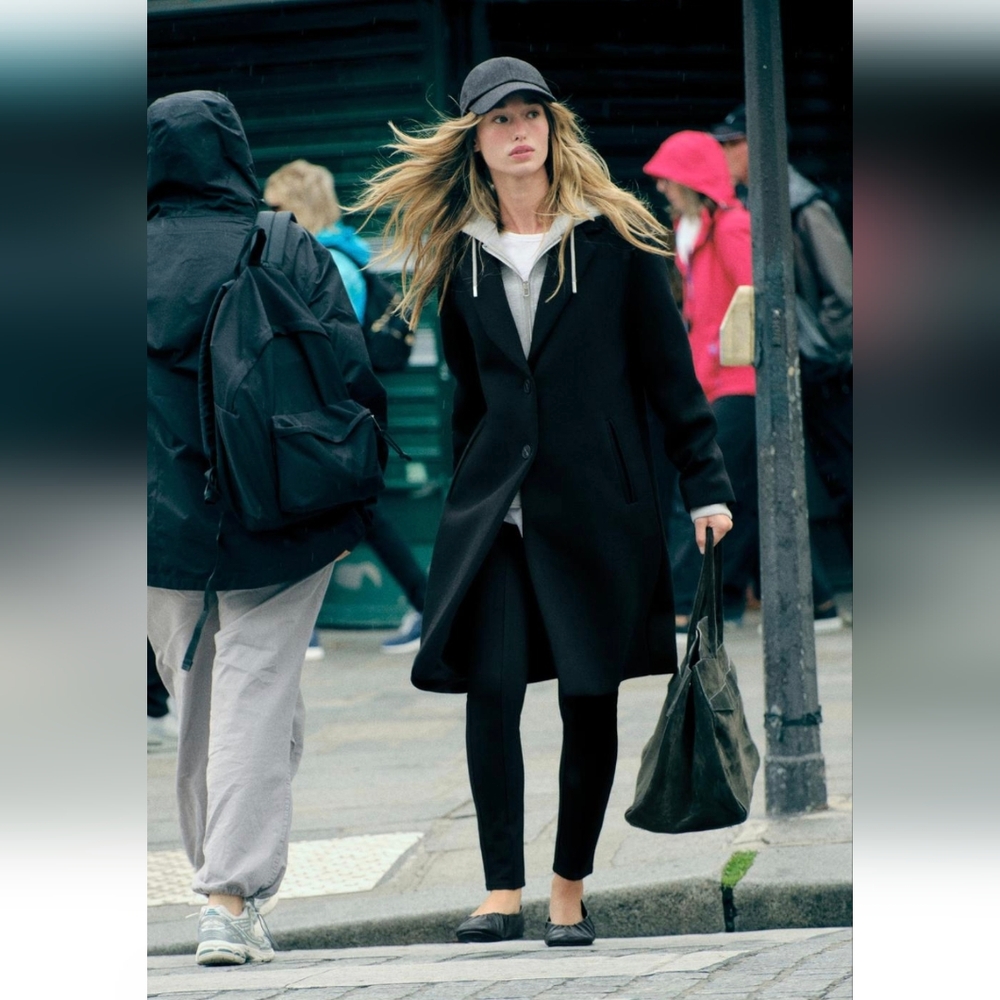 ZARA CONTRASTING COAT WITH REMOVABLE HOOD